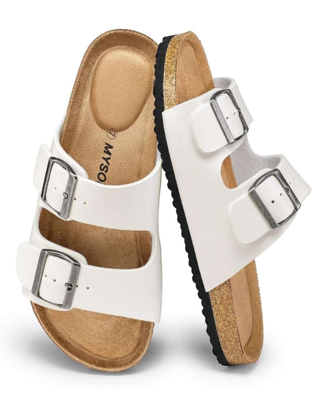 Comfortable Women's Flat Sandals with Cork Footbed & Stylish 2-Strap Design
